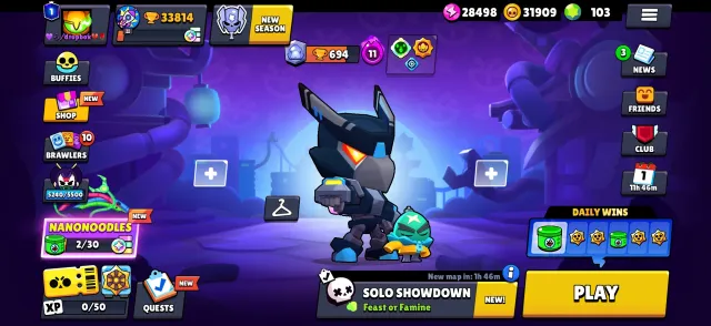 personal account, linked a clash royal account 10000 cups, trophies 33814, brawlers 91, primes 1