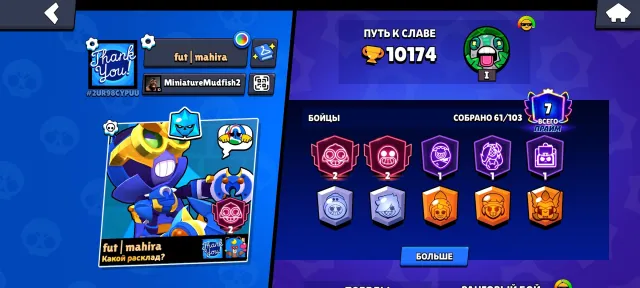 Many skins two second primes, 10000 trophies, 56 brawlers, 7 primes