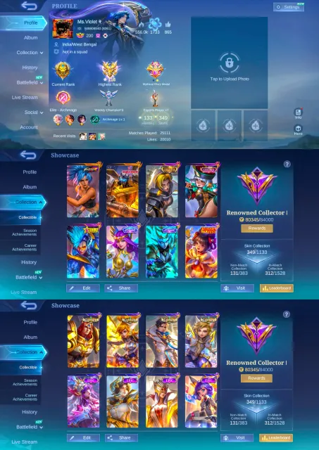 Luckybox Ruby, KOF, Transformers, Collector, Gold Star, Zodiac, Global 🔥, Sale, Rank: Mythical Immortal, Level: 230, Winrate: 51%, Heroes: 133, Skins: 349