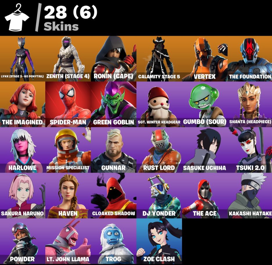 ✔️✨Lynx (S3), Zenith (S4), Ronin (Cape), Calamity S5, Vertex, The Foundation, Spider M | Warranty✔️, Sale, skins 28