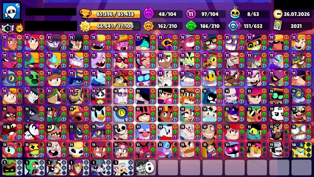 🖤82569 CUPS | LOTS OF 11 POWER | LOTS OF SKINS | 104 BRAWLERS | SEE DESCRIPTION🖤, trophies 85396, brawlers 104, primes 56