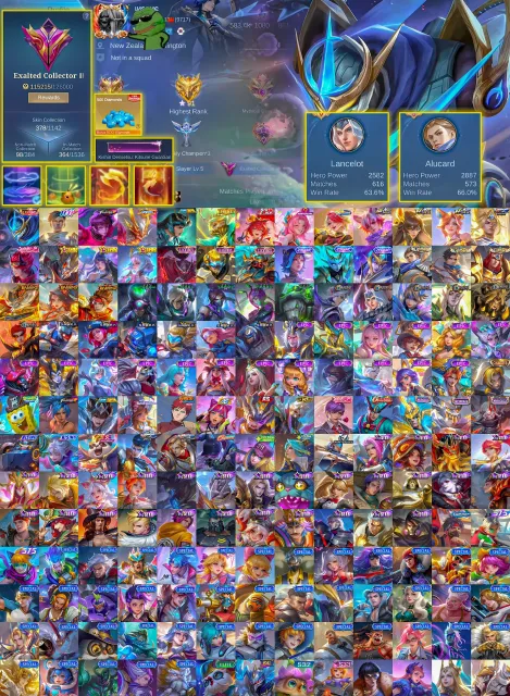 🔥 EXALTED 3 ✨Gusion Legend & 11:11 🥊 Dyrroth KOF 🌟 Moskov All-Star 💎 Granger Prime, Продажа, Ранг: Мифический Бессмертный, Уровень: 107, Процент побед: 70%, Герои: 133, Облики: 378