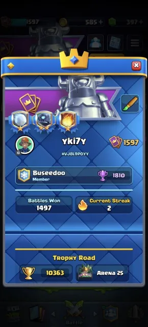 TC - 15 🤯 10500 trophies 😈 Read the description 👇👇👇, Arena 26, Level 15, 10500 trophies, 123 cards, Available