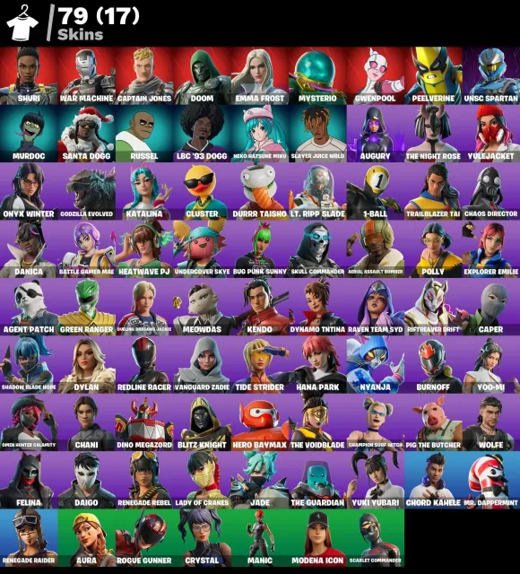[PC/XBOX/PSN] 🎮 79 SKINS | ⭐ LEVEL 1356 | 🔥 RENEGADE RAIDER | 💀 DOOM | 💎 GWENPOOL | 💃 GET GRIDDY, Verkauf, Skins 79