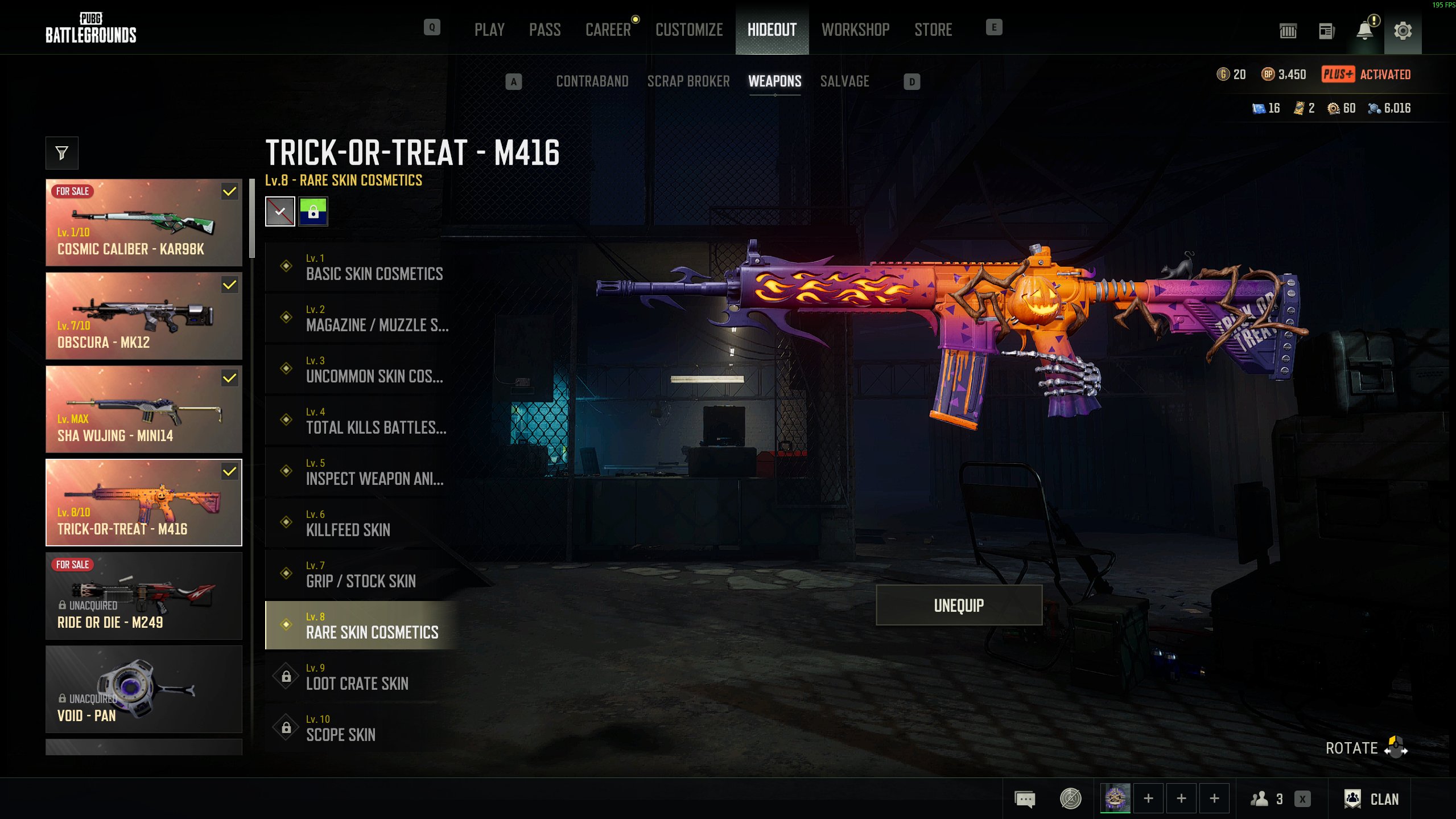 4x [PROGRESSIVE] TRICK OR THREAT M416 | MINI14 SHA WUJING | KAR98K | MK12 OBSCURA+CHROMA | 17 SHOU'S, Yes BATTLEGROUNDS Plus