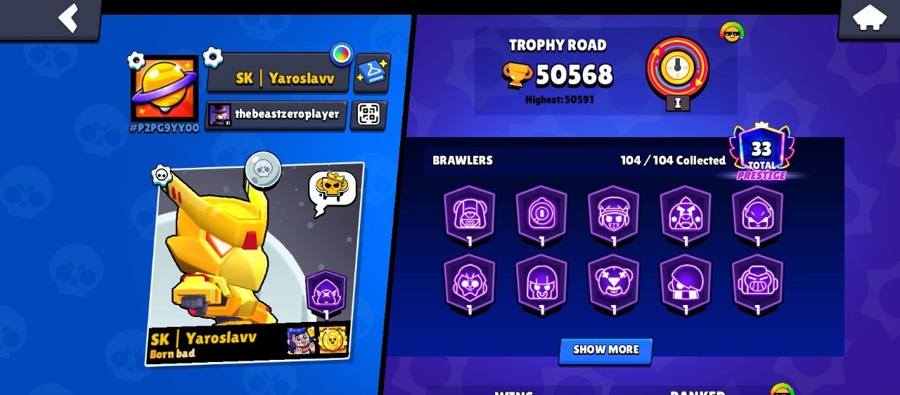 ✨50k trophies |104 brawlers| 33 prime| 60 hipercharges✨, trophies 50700, brawlers 104, primes 33