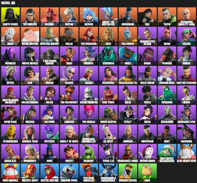 ⚡👑 DARTH VADER + GERALT OF RIVIA🏆 + DOOM SLAYER 🏆+ SPIDER-GWEN🏆 + DOCTOR STRANGE 🎮🏆 | 88 SKINS💥🎯, Продажа, скины 88