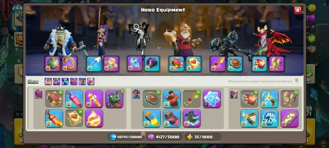 Th18➤12 Euip Max➤4 Equp Close Max➤33 Skins➤Def Max➤Good Max Lab➤B Hall Max➤, 18 TH Родной Деревни, 10 TH Строителя