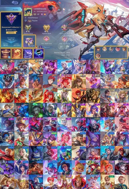 Lesley Collector ✨ Lesley Aspirant ⚔️ YSS Collector 🥊 Guinevere KOF 🌸 Hanabi Rakshasa 🔥 Epic Recall, Продажа, Ранг: Мифический, Уровень: 48, Процент побед: 55%, Герои: 96, Облики: 236