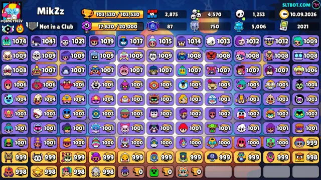 🏆103𝐊🏆⭐️87ПРАЙМОВ🟡26К Монет💎122 Кристалла💎✨32К БЛИНГОВ, 103530 кубков, 106 бравлеров, 87 праймов