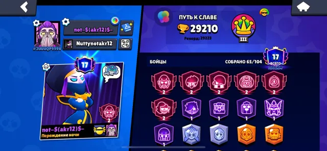 wiejejr wowoooitti ajajsjdj, trophies 29200, brawlers 65, primes 17