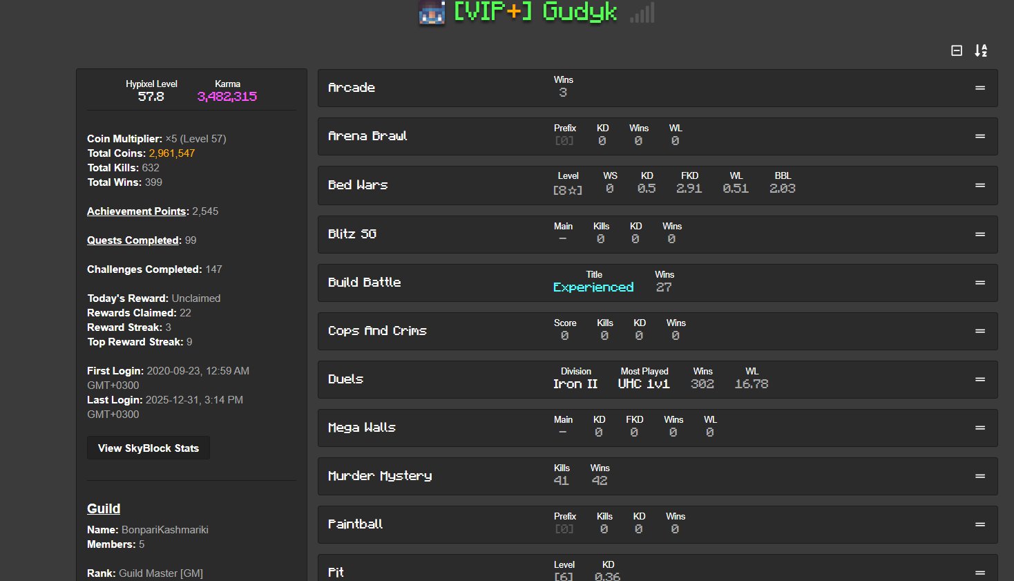 🏆🏆 PERSONAL ACCOUNT WITH VIP+ ON HYPIXEL 🏆🏆, Sale
