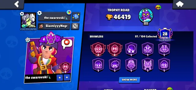 Top akk, trophies 46000, brawlers 97, primes 28