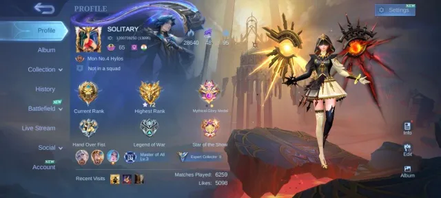 🔥 Collector Natalia Gaara Vale pegasus badang EPIC lunox Gatokacka Uranus Roger emblem Max, Sale, Rank: Mythic, Level: 65, Winrate: 50%, Heroes: 92, Skins: 171
