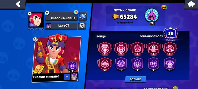 Selling my account, 2019, old skins + CLASH ROYALE ACCOUNT, 65284 trophies, 105 brawlers, 36 primes