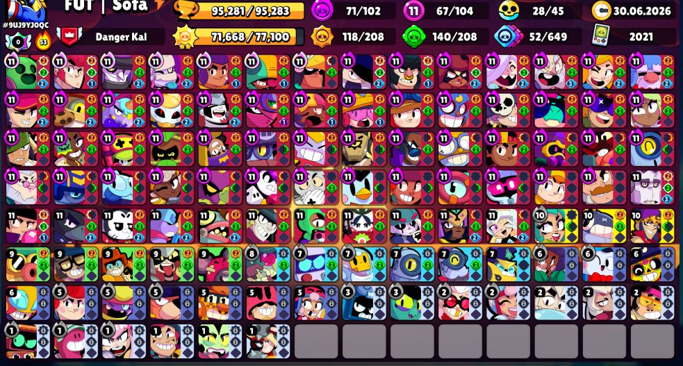 ⚡ AUTO-DELIVERY 🔮 WITH MAIL 🔮 22 BP 🔮 345 SKINS FOR 36700 GEMS 🔮 AMBER FROM THE VOID 🔮 STU ATHLETE 🔮, trophies 95281, brawlers 104, primes 82