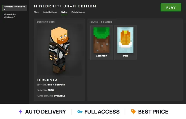 🟩 Java + Bedrock 🟩 from 2026 🟩 nickname change available 🟩 Common + Pan 🟩 Full access, Sale, All account data