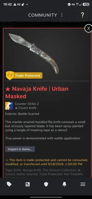 Empty account with a knife, Sale, With inventory, No PRIME
