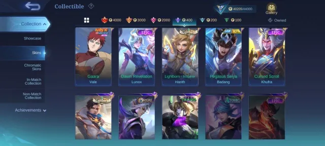 Gaara Vale pegasus badang EPIC Gusion lunox Roger Irthil Valir Hero emblem Max, Продажа, Ранг: Мифический, Уровень: 96, Процент побед: 49%, Герои: 133, Облики: 226