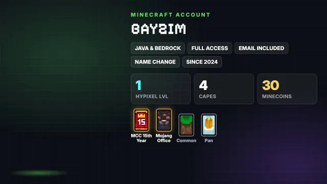 🦸 Cloaks (4): MCC 15th Year, Mojang Office, Common, Pan ✅ Java & Bedrock & full access, Sale, All account data