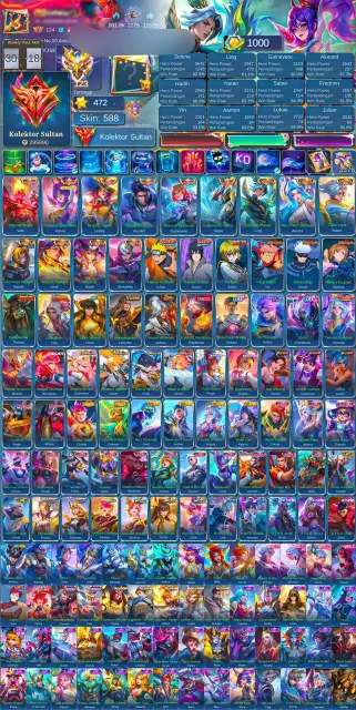 🔥WORLD🔥6 Leg Fanny-Gwina, Hiro Lance, Shen Ling, Asp Fanny, Haya 11.11-Exo, Good VR🔥, Sale, Rank: Mythical Immortal, Level: 124, Winrate: 60%, Heroes: 133, Skins: 588