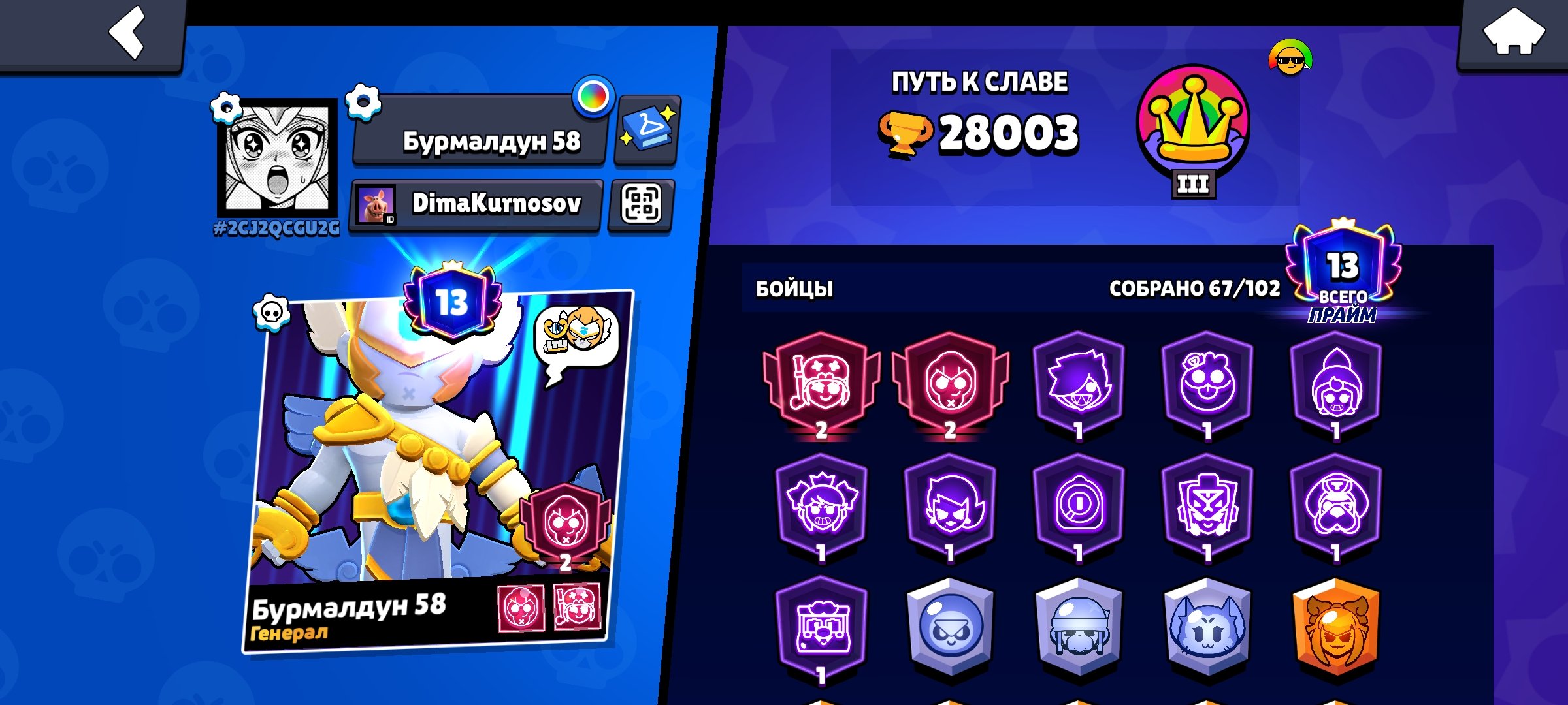 🏆Juicy ACC🏆28003 CUP🏆PILOUS OF SKINS🏆 MORE INFO IN THE DESCRIPTION🏆, trophies 28003, brawlers 67, primes 13