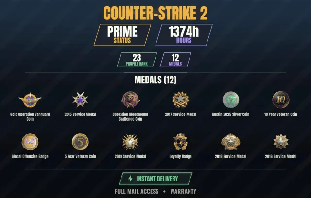 【CS2 Prime💠1300h💎12 medals】【RUST】 Golden coin of the Vanguard operation, 10-year veteran coin, Austin, Sale, With inventory, Has PRIME