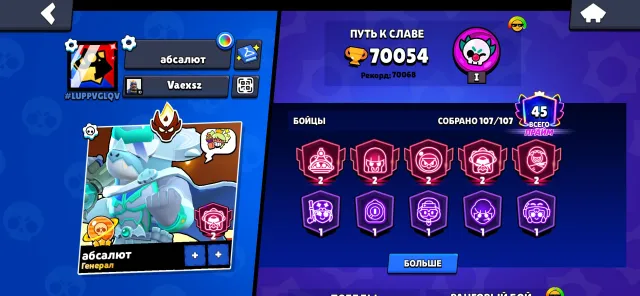 Brawl Stars Account, 70000 trophies. Full access + warranty, 70000 trophies, 107 brawlers, 45 primes