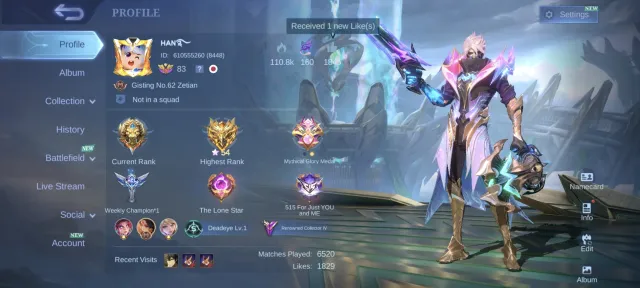 Mlbb2 🔥Cheap Price🔥2 Recal Epic🔥Kof Karina🔥M7 Granger🔥2 lightborn🔥colector natalia 🔥, Продажа, Ранг: Легенда, Уровень: 113, Процент побед: 50%, Герои: 133, Облики: 254