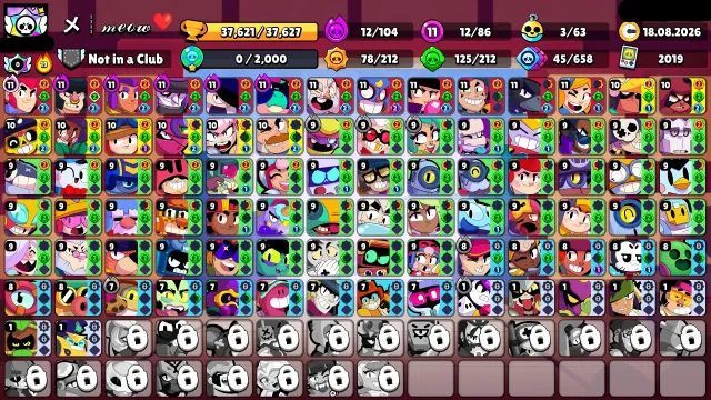 🏆37000🏆💬PIN 11.11💬💵OLD BP💵🎃CALAVERA PIPER🎃🩸FRENZIED FANG🩸⭐MAJOR ROZA⭐⚔️12x11 POWER⚔️🌸MOTRA EVA🌸, 37621 trophies, 86 brawlers, 8 primes