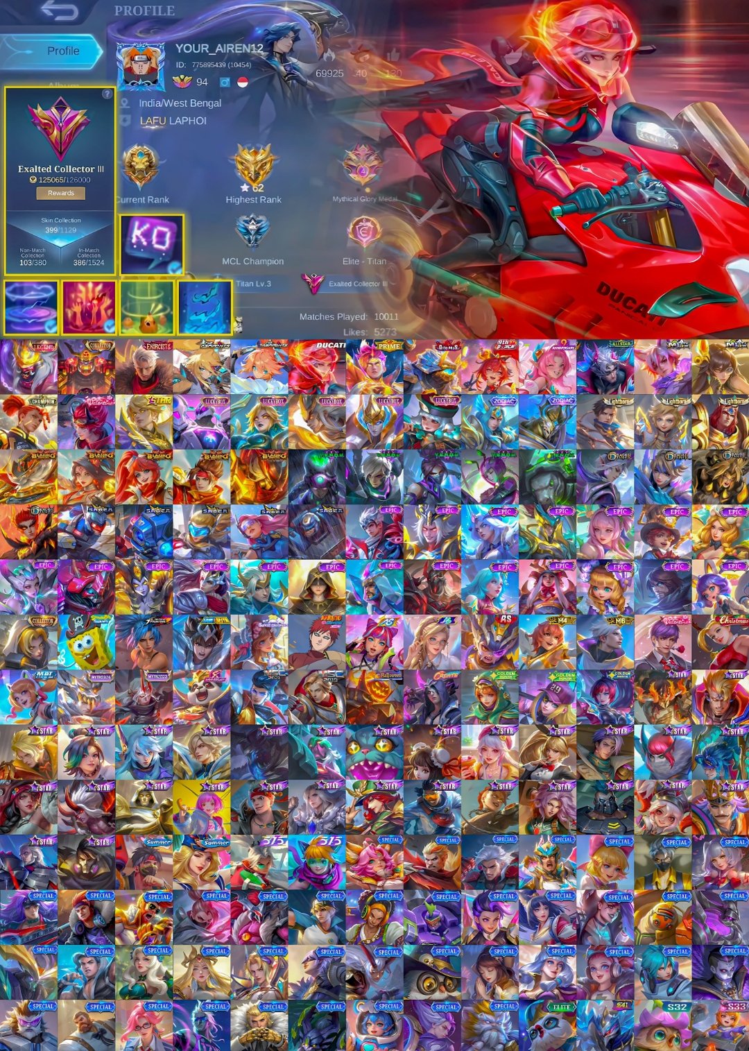 Rare Yz exo🦖 Franco legend👺 Fanny & Lesley aspirants., Sale, Rank: Legend, Level: 94, Winrate: 50%, Heroes: 112, Skins: 399