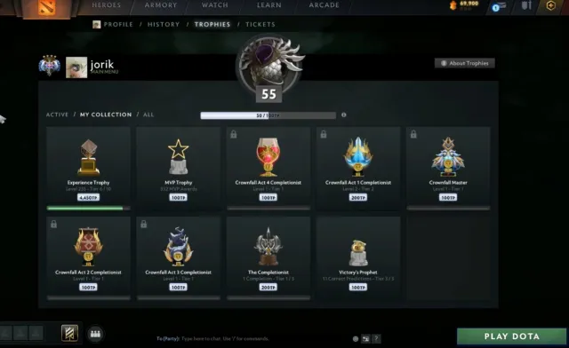 ☁ Hauptaccount ✹ Main Pool ✹ 55 Trophäen ✹ Es gibt Arkanas ✹, Verkauf, 4400 MMR, 11000 Ehrlichkeit, 11000 Höflichkeit, 1972 Spiele, 2253 Stunden