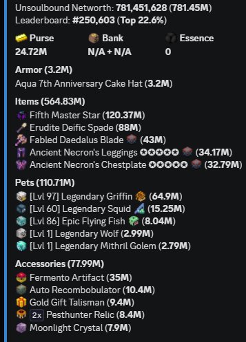 💎HYPIXEL SKYBLOCK PROFILE💎⭐UNSOUL 750M NETWORTH ⭐🔺SALE 70%🔺 THE CHEAPEST PRICE ❤, Sale
