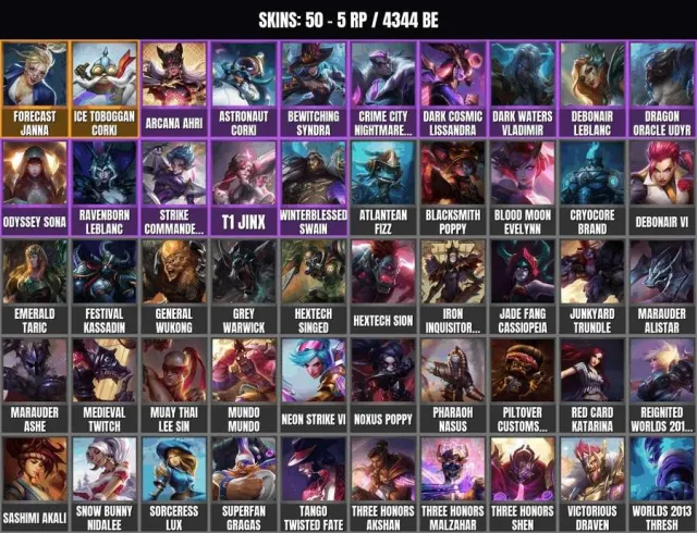 BRONZE IV💎50 skins 🎯 133 champions💎4300+ BE💎Corki on Ice Toboggan💎Forecast Janna💎LeBlanc from the clan, Sale, level 115, champions 133, skins 50, Bronze