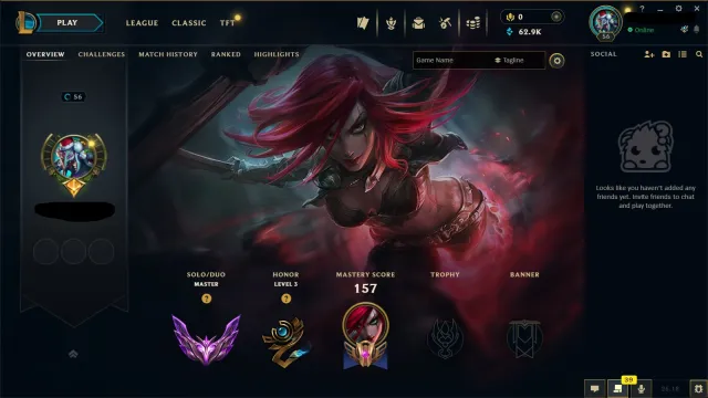 EUW Master 56WR 62K BE Handleveled, Продажа, уровень 56, чемпионы 58, скины 48, Мастер