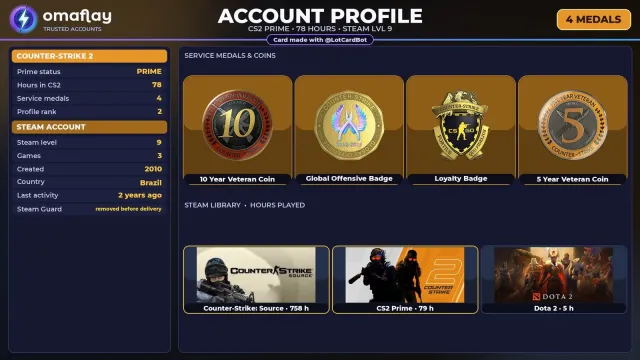 ⚡ CS2 PRIME ⚡ +4 RARE MEDALS: 10 YEARS · GO · LOYALTY • 2010 • +1 GAME • FULL ACCESS #437RFS, Sale, Inventory empty, PRIME available
