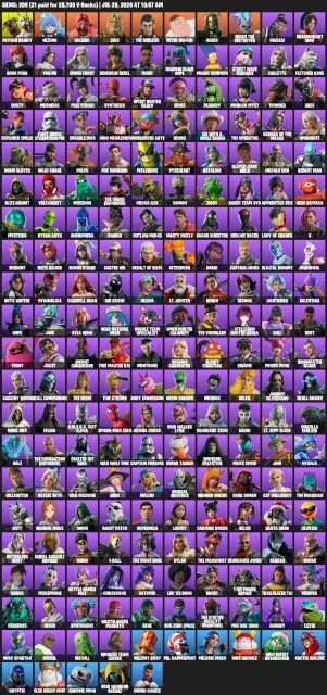 🧥 205 Skins | 🪓 256 Pickaxes | 🎭 164 Emotes | 🪂 131 Gliders | 🏅 Level 1,487 | 🌐 All Platforms, Sale, skins 205