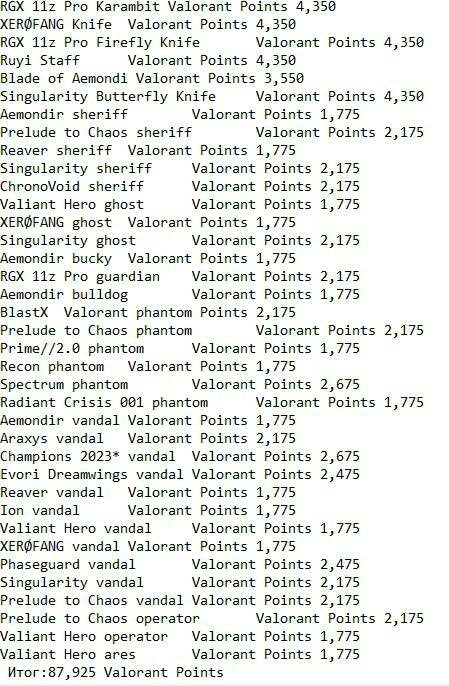 Fat account with a lot of skins (87k VP), Sale, Ascendant 1, Agents: 28, Skins: 37