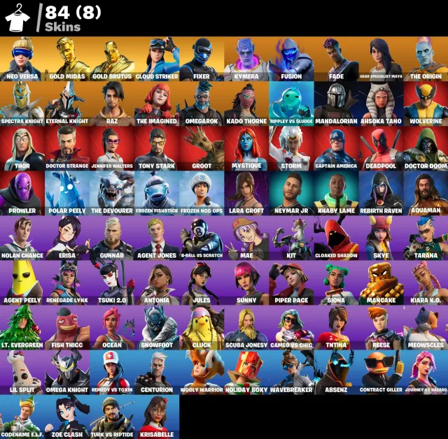 👕 84 skins 🎮 Level 1302 💰 0 V-bucks 💰 Neo Versa | Gold Midas | Gold Brutus | Cloud Striker | Selling, skins 84