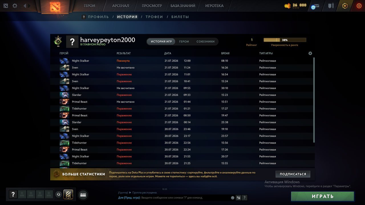 🌈55 MMR💥DOTA+ UNTIL 03/15💥AUTO DELIVERY💥11925 ORDER✅REG RU🥇94 QUARTER🥇115 HUNTER LVL, Sale, 1 MMR, 9430 Behavior score, 9430 вежливости, 150 games, 300 hours