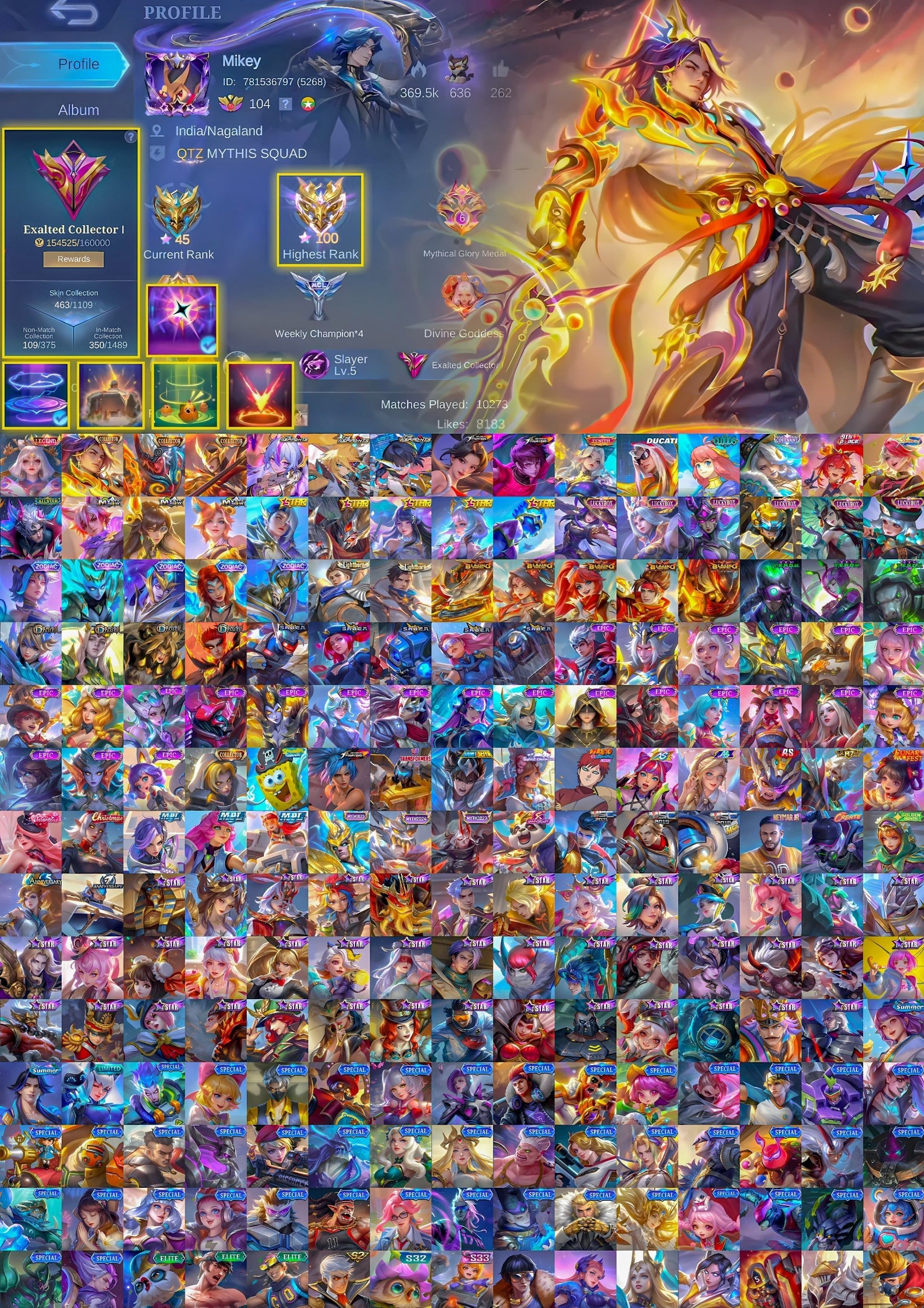 🔥 Legendary Lunox, Collector Arlot Khufra Fasha, Vexana Aspirant Ruby Leslie, Zenith Selena, Sale, Rank: Mythical Immortal, Level: 104, Winrate: 54%, Heroes: 130, Skins: 463