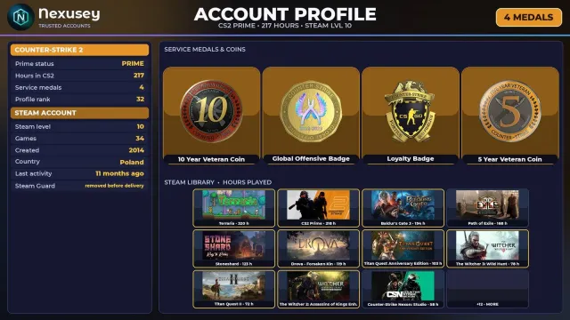 🚀 【CS2 PRIME】 ✨ +4 RARE MEDALS: 10 YEARS · GO · LOYALTY ✨ 2014 | +16 GAMES | FULL ACCESS #4B1XO2, Sale, Inventory empty, PRIME available