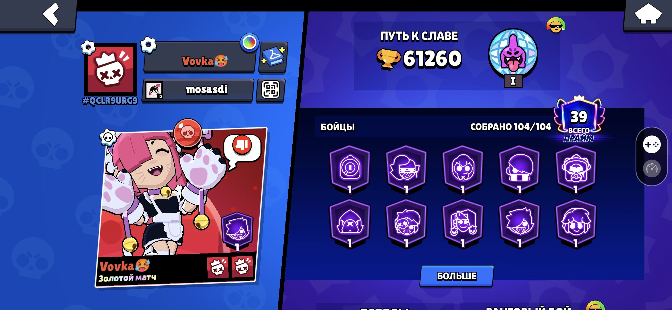 I'm selling an account with 61200 cups and a lot of interesting things created in 2022, trophies 61200, brawlers 104, primes 39