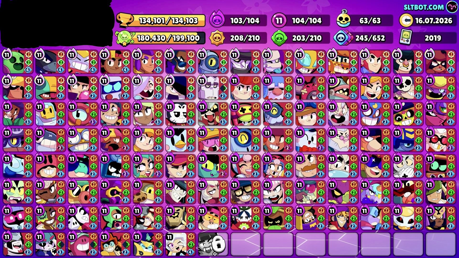 High-end Brawl Stars account for sale., trophies 134000, brawlers 103, primes 122