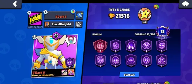 🥑21000 CUPS🏆+25 GEMS🌏73 CHARACTERS💜SKINS:🐵EPIC 20+ PCS🌏+Many rare ones💝AUTOMATIC DELIVERY, 21000 cups, 73 brawlers, 13 primes