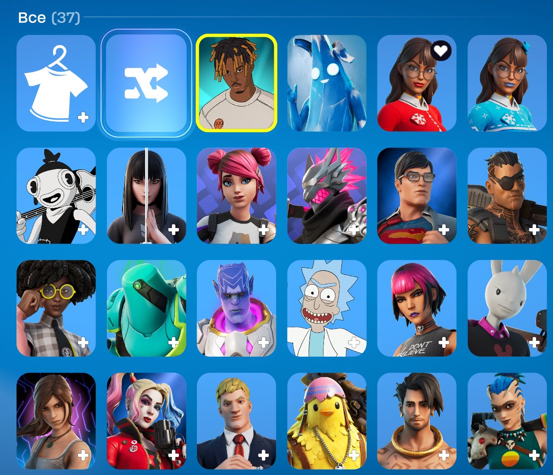 Personal EGS + Fortnite (428 hours; includes Rick Sanchez, Lara Croft, Harley Quinn, Tart Tycoon), Sale, skins 37