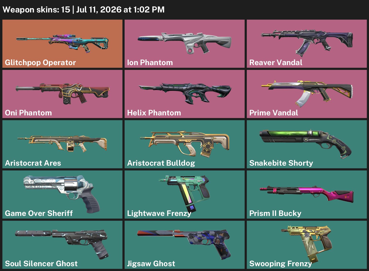 💛 AUTO DISCHARGE 24/7 💛 ION • DEMON • SPIRAL 🟡 VANDAL: REAPER / PRIME 💛 OP: GLITCH POP 💛 REBOUND 💛, Sale, Platinum 1, Agents: 28, Skins: 15