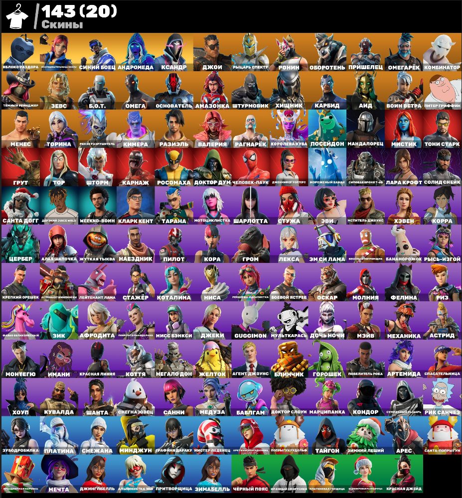 ✅AUTO-DELIVERY✅143 Skins🟢Leviathan🟢Andromeda🟢Lara Croft🟢Kotalina🟢Bark🟢Lom🟢Get Griddy🟢, Sale, skins 143