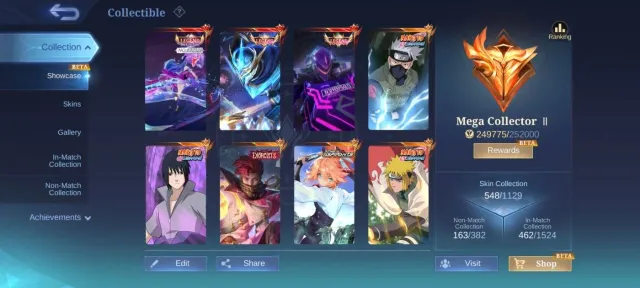 Mega 2➤legend 3 Naruto 5 Soul vessel 2 aspirnt 4 Prime 4 Ducati 2 Exosorst Granger nexus Nolan, Sale, Rank: Mythic, Level: 99, Winrate: 54%, Heroes: 133, Skins: 548