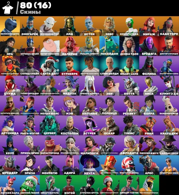 Account in Fortnite, Verkauf, Skins 80